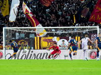 Paulo Dybala of AS Roma scores second goal during the Serie A Enilive match between AS Roma and Udinese Calcio at Stadio Olimpico on Septemb...