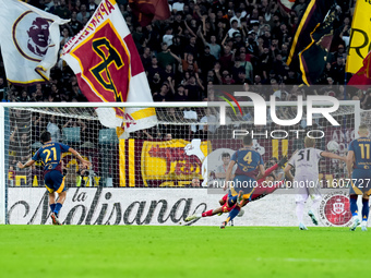 Paulo Dybala of AS Roma scores second goal during the Serie A Enilive match between AS Roma and Udinese Calcio at Stadio Olimpico on Septemb...