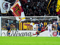 Paulo Dybala of AS Roma scores second goal during the Serie A Enilive match between AS Roma and Udinese Calcio at Stadio Olimpico on Septemb...