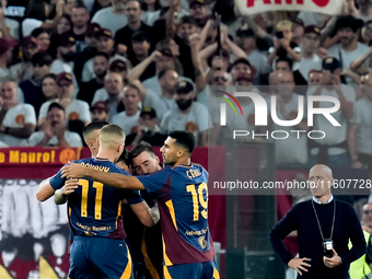 Paulo Dybala of AS Roma scores second goal during the Serie A Enilive match between AS Roma and Udinese Calcio at Stadio Olimpico on Septemb...