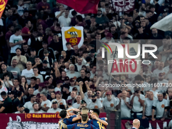 Paulo Dybala of AS Roma scores second goal during the Serie A Enilive match between AS Roma and Udinese Calcio at Stadio Olimpico on Septemb...