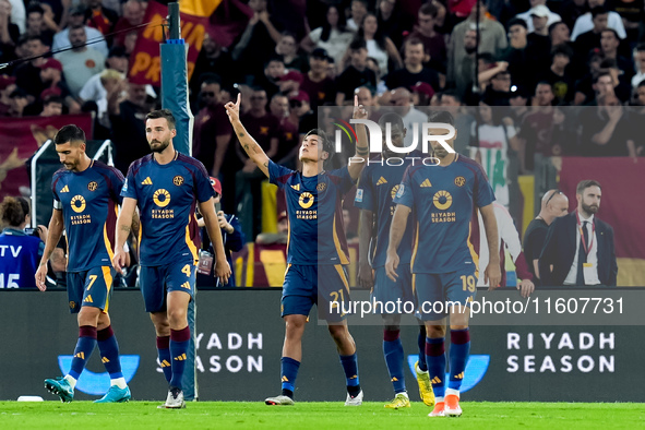 Paulo Dybala of AS Roma scores second goal during the Serie A Enilive match between AS Roma and Udinese Calcio at Stadio Olimpico on Septemb...