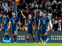 Paulo Dybala of AS Roma scores second goal during the Serie A Enilive match between AS Roma and Udinese Calcio at Stadio Olimpico on Septemb...