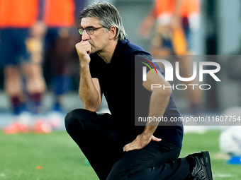 Kosta Runjaic head coach of Udinese Calcio looks on during the Serie A Enilive match between AS Roma and Udinese Calcio at Stadio Olimpico o...