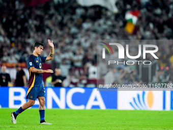 Paulo Dybala of AS Roma greets supporters leaving the pitch during the Serie A Enilive match between AS Roma and Udinese Calcio at Stadio Ol...