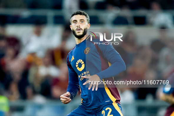 Mario Hermoso of AS Roma during the Serie A Enilive match between AS Roma and Udinese Calcio at Stadio Olimpico on September 22, 2024 in Rom...