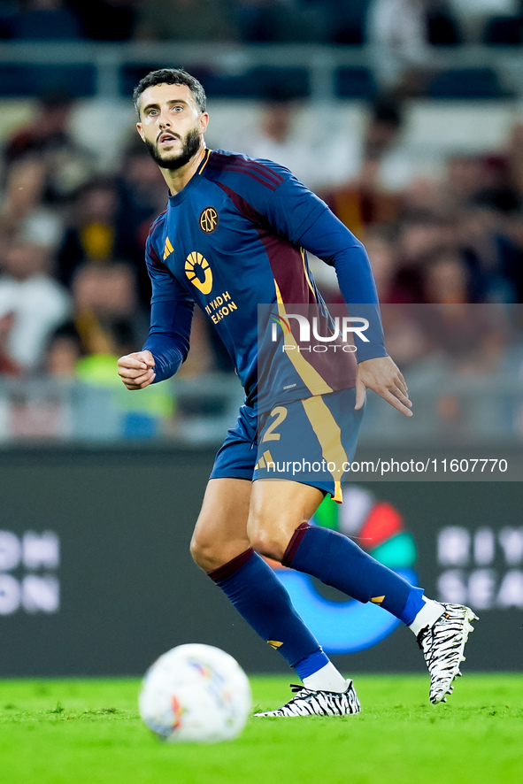 Mario Hermoso of AS Roma during the Serie A Enilive match between AS Roma and Udinese Calcio at Stadio Olimpico on September 22, 2024 in Rom...