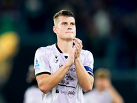 Jaka Bijol of Udinese Calcio applauds during the Serie A Enilive match between AS Roma and Udinese Calcio at Stadio Olimpico on September 22...