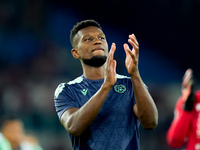 Christian Kabasele of Udinese Calcio applauds during the Serie A Enilive match between AS Roma and Udinese Calcio at Stadio Olimpico on Sept...