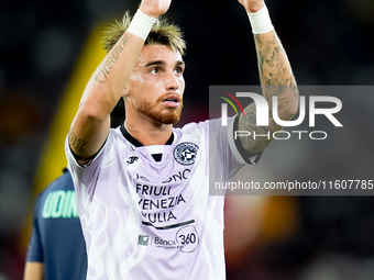 Iker Bravo of Udinese Calcio applauds during the Serie A Enilive match between AS Roma and Udinese Calcio at Stadio Olimpico on September 22...