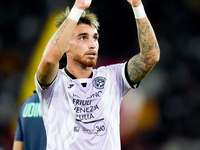 Iker Bravo of Udinese Calcio applauds during the Serie A Enilive match between AS Roma and Udinese Calcio at Stadio Olimpico on September 22...