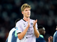 Thomas Thiesson Kristensen of Udinese Calcio applauds during the Serie A Enilive match between AS Roma and Udinese Calcio at Stadio Olimpico...