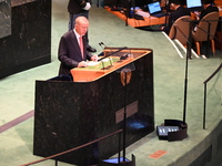 President of the Republic of Turkiye Recep Tayyip Erdogan attends the United Nations General Assembly 2024 in Manhattan, New York, United St...