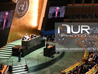 President of the Republic of Turkiye Recep Tayyip Erdogan attends the United Nations General Assembly 2024 in Manhattan, New York, United St...