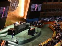 President of the Republic of Turkiye Recep Tayyip Erdogan attends the United Nations General Assembly 2024 in Manhattan, New York, United St...