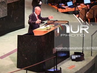 President of the Republic of Turkiye Recep Tayyip Erdogan attends the United Nations General Assembly 2024 in Manhattan, New York, United St...