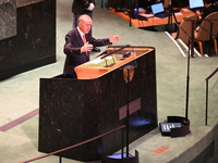 President of the Republic of Turkiye Recep Tayyip Erdogan attends the United Nations General Assembly 2024 in Manhattan, New York, United St...