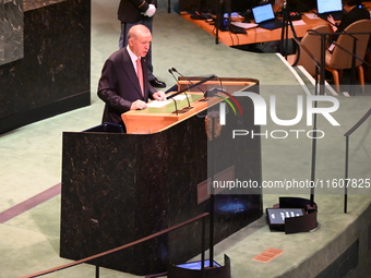 President of the Republic of Turkiye Recep Tayyip Erdogan attends the United Nations General Assembly 2024 in Manhattan, New York, United St...