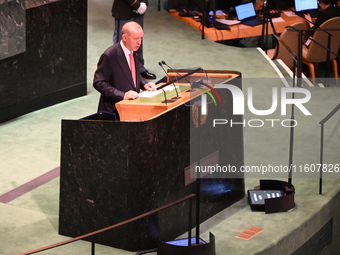 President of the Republic of Turkiye Recep Tayyip Erdogan attends the United Nations General Assembly 2024 in Manhattan, New York, United St...