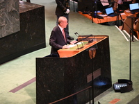 President of the Republic of Turkiye Recep Tayyip Erdogan attends the United Nations General Assembly 2024 in Manhattan, New York, United St...