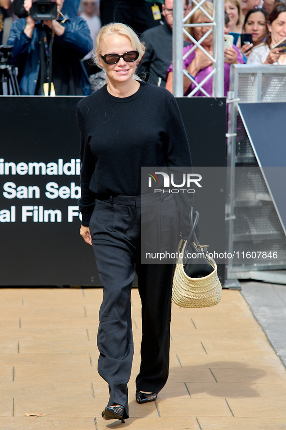 Pamela Anderson arrives at the Maria Cristina Hotel during the 72nd San Sebastian International Film Festival in San Sebastian, Spain, on Se...