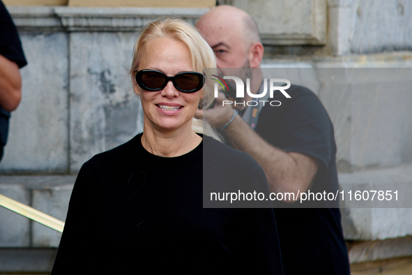 Pamela Anderson arrives at the Maria Cristina Hotel during the 72nd San Sebastian International Film Festival in San Sebastian, Spain, on Se...