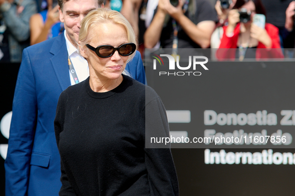 Pamela Anderson arrives at the Maria Cristina Hotel during the 72nd San Sebastian International Film Festival in San Sebastian, Spain, on Se...