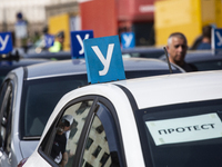 Driving instructors protest in Sofia, Bulgaria, on September 25, 2024, against new driver training regulations concerning the digitization o...