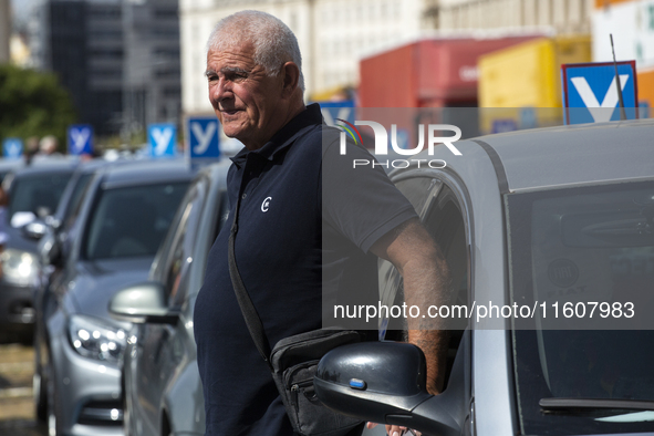 Driving instructors protest in Sofia, Bulgaria, on September 25, 2024, against new driver training regulations concerning the digitization o...