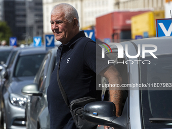 Driving instructors protest in Sofia, Bulgaria, on September 25, 2024, against new driver training regulations concerning the digitization o...