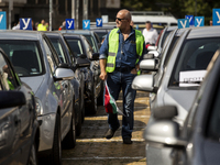 Driving instructors protest in Sofia, Bulgaria, on September 25, 2024, against new driver training regulations concerning the digitization o...