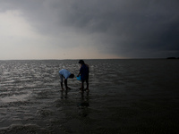 Members of the Zoological Survey of India (ZSI) are seen tagging horseshoe crabs with tracking devices as part of their research in the Inch...