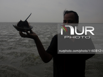 Members of the Zoological Survey of India (ZSI) are seen tagging horseshoe crabs with tracking devices as part of their research in the Inch...