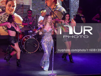 Singer Marla Solis performs on stage during the launch of her musical career at Foro Total Play in Mexico City, Mexico, on September 24, 202...