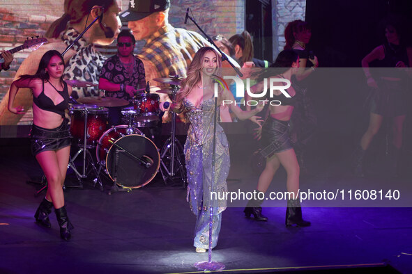 Singer Marla Solis performs on stage during the launch of her musical career at Foro Total Play in Mexico City, Mexico, on September 24, 202...