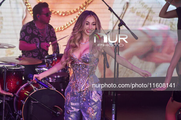 Singer Marla Solis performs on stage during the launch of her musical career at Foro Total Play in Mexico City, Mexico, on September 24, 202...