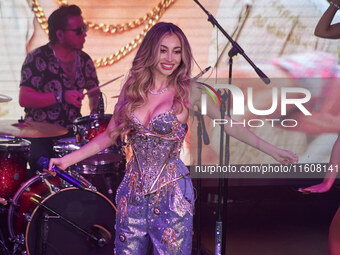 Singer Marla Solis performs on stage during the launch of her musical career at Foro Total Play in Mexico City, Mexico, on September 24, 202...