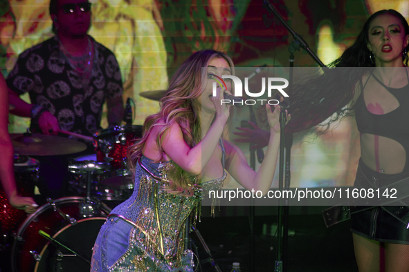 Singer Marla Solis performs on stage during the launch of her musical career at Foro Total Play in Mexico City, Mexico, on September 24, 202...