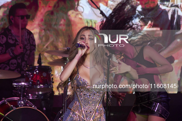 Singer Marla Solis performs on stage during the launch of her musical career at Foro Total Play in Mexico City, Mexico, on September 24, 202...