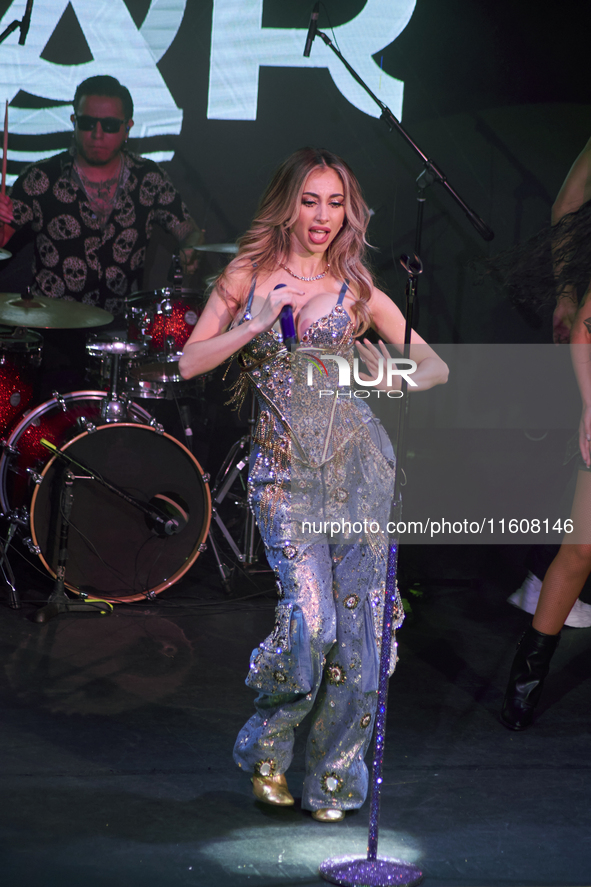 Singer Marla Solis performs on stage during the launch of her musical career at Foro Total Play in Mexico City, Mexico, on September 24, 202...