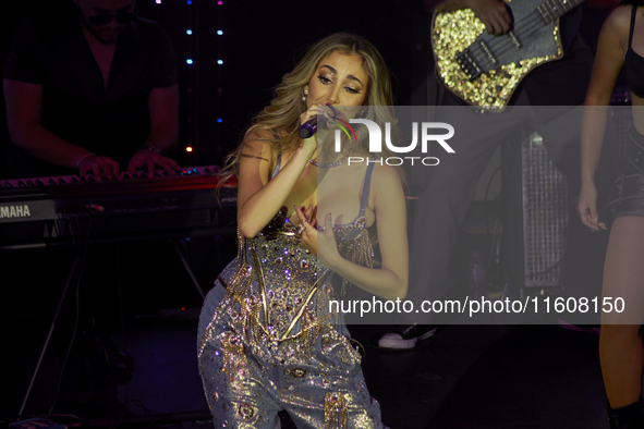 Singer Marla Solis performs on stage during the launch of her musical career at Foro Total Play in Mexico City, Mexico, on September 24, 202...