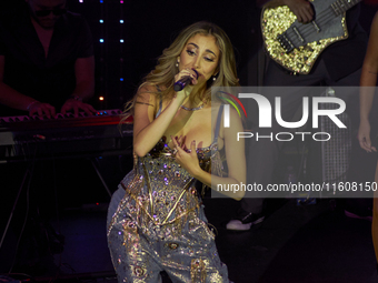 Singer Marla Solis performs on stage during the launch of her musical career at Foro Total Play in Mexico City, Mexico, on September 24, 202...