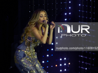 Singer Marla Solis performs on stage during the launch of her musical career at Foro Total Play in Mexico City, Mexico, on September 24, 202...