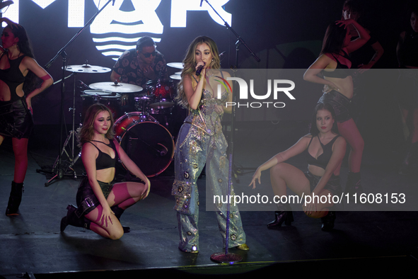 Singer Marla Solis performs on stage during the launch of her musical career at Foro Total Play in Mexico City, Mexico, on September 24, 202...