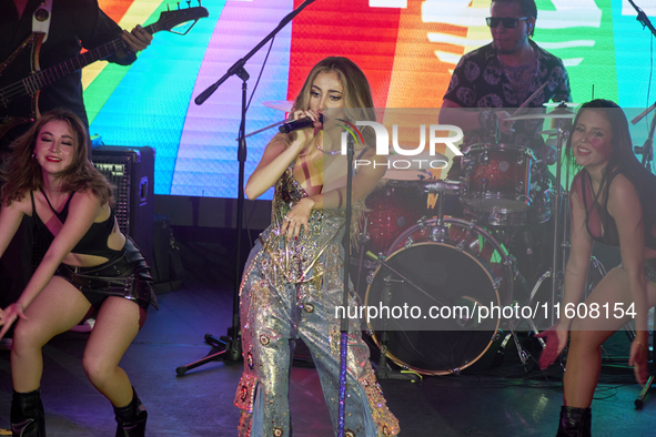 Singer Marla Solis performs on stage during the launch of her musical career at Foro Total Play in Mexico City, Mexico, on September 24, 202...