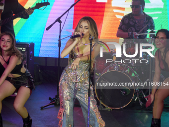 Singer Marla Solis performs on stage during the launch of her musical career at Foro Total Play in Mexico City, Mexico, on September 24, 202...