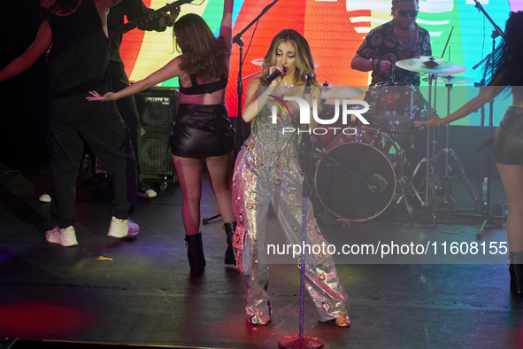 Singer Marla Solis performs on stage during the launch of her musical career at Foro Total Play in Mexico City, Mexico, on September 24, 202...