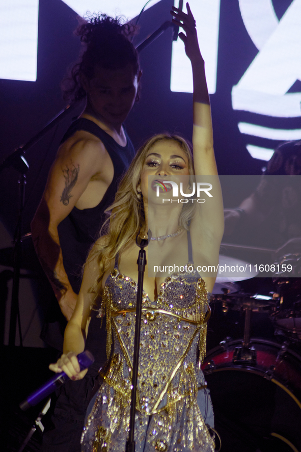 Singer Marla Solis performs on stage during the launch of her musical career at Foro Total Play in Mexico City, Mexico, on September 24, 202...