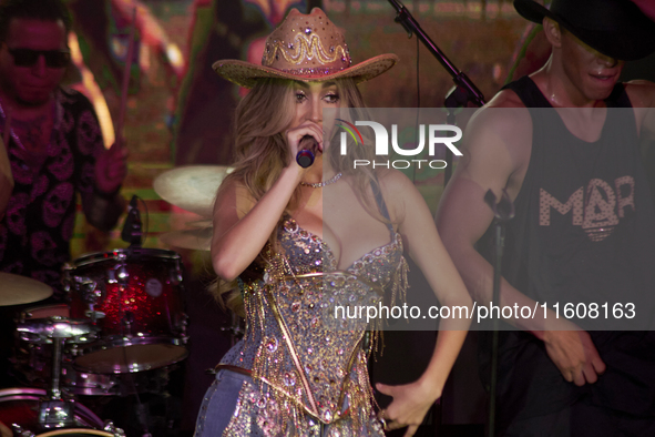 Singer Marla Solis performs on stage during the launch of her musical career at Foro Total Play in Mexico City, Mexico, on September 24, 202...