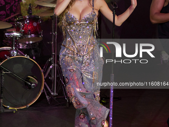 Singer Marla Solis performs on stage during the launch of her musical career at Foro Total Play in Mexico City, Mexico, on September 24, 202...